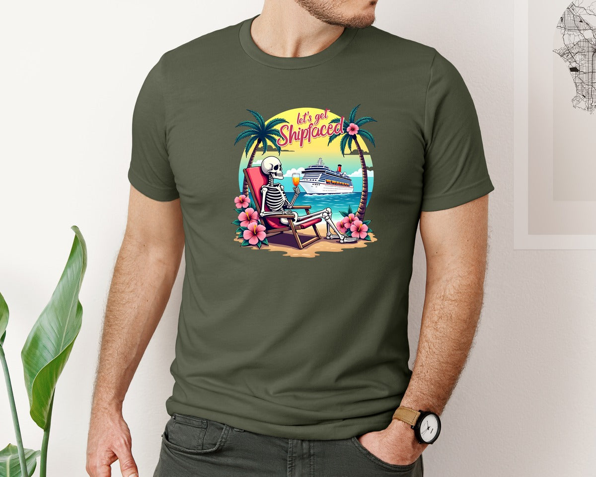 brand:Bella Canvas|color:Military Green|Cruise Lets Get Shipfaced Graphic T-Shirt