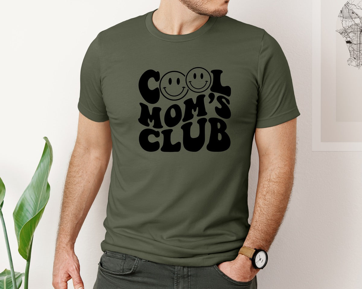 brand:Bella Canvas|color:Military Green|Cool Moms Club Wavy 2 Graphic T-Shirt