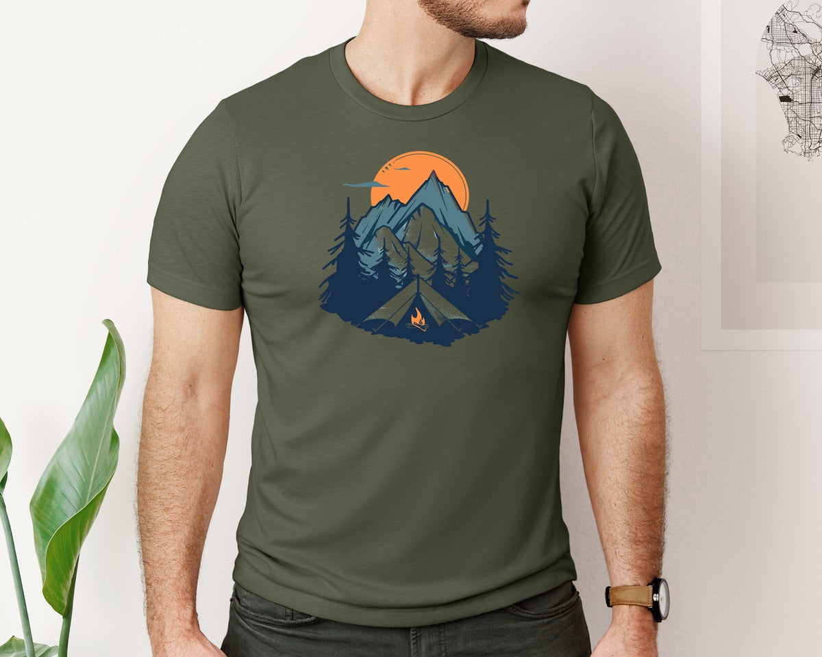 brand:Bella Canvas|color:Military Green|Sunset Camping Adventure T Shirt Design 8 Graphic T-Shirt
