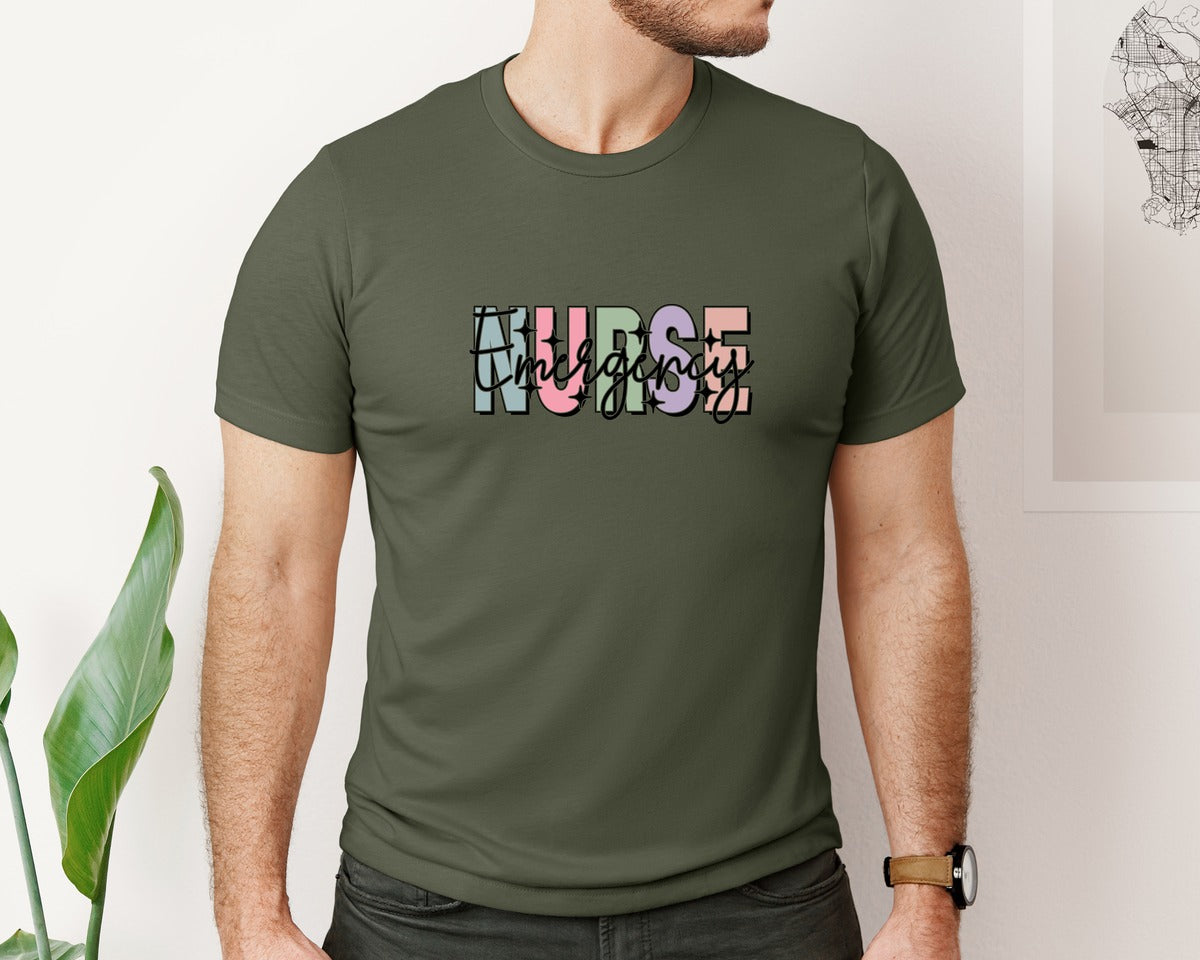brand:Bella Canvas|color:Military Green|Er Nurse Design Emergency Nurse Graphic T-Shirt