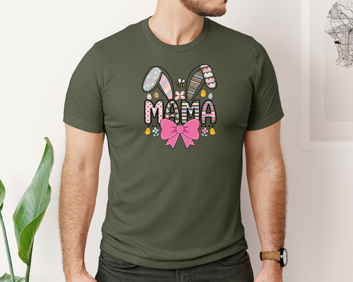 brand:Bella Canvas|color:Military Green|Easter Mama T Shirt Design Graphic T-Shirt