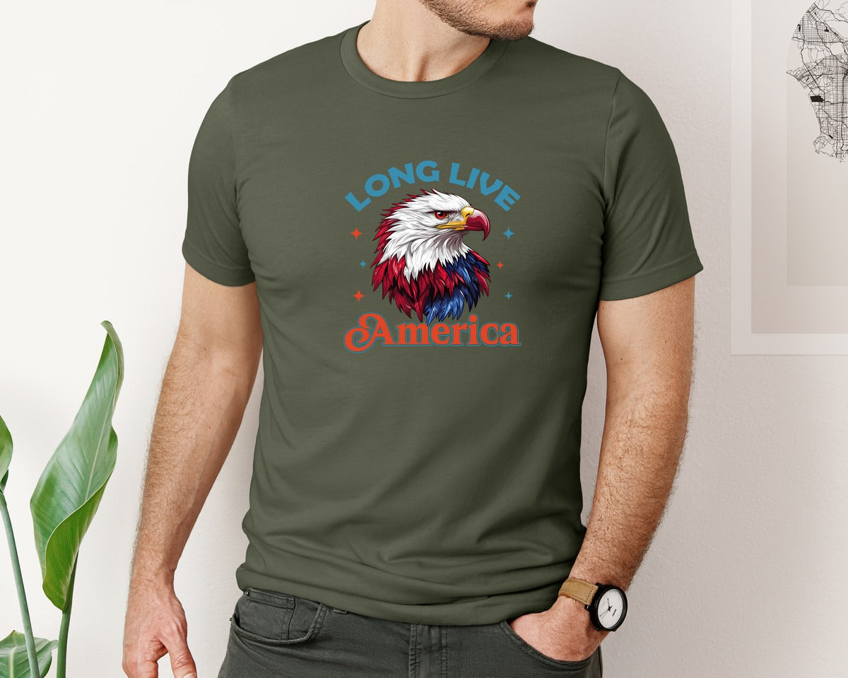 brand:Bella Canvas|color:Military Green|Long Live America 4Th Of July T Shirt Graphic T-Shirt