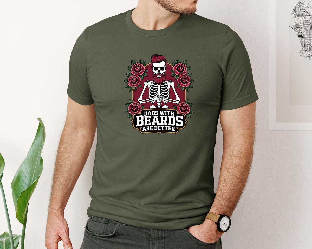 brand:Bella Canvas|color:Military Green|Skeleton Dad 3 Graphic T-Shirt