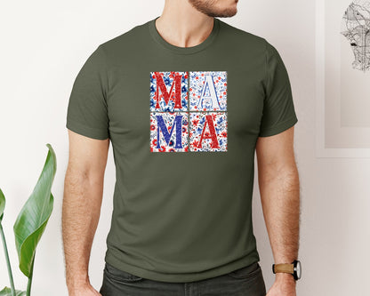 brand:Bella Canvas|color:Military Green|4Th Of July Mama Patriotic Mom Graphic T-Shirt