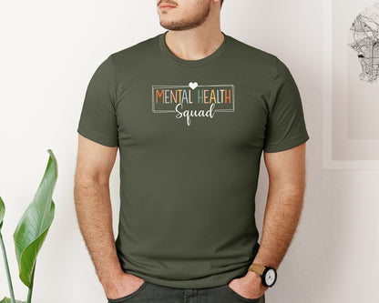 brand:Bella Canvas|color:Military Green|Mental Health Squad Brain Illness Mental Graphic T-Shirt