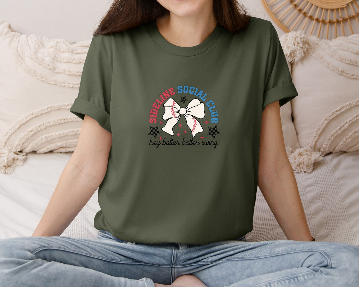 brand:Bella Canvas|color:Military Green|Sideline Social Club Hey Batter Batter Graphic T-Shirt