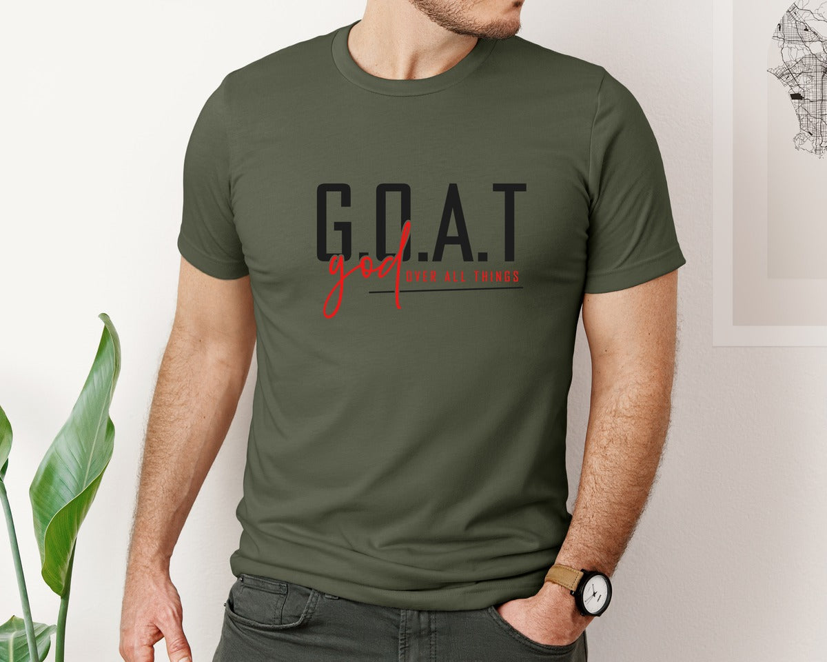 brand:Bella Canvas|color:Military Green|God Over All Things Shirt Design Graphic T-Shirt