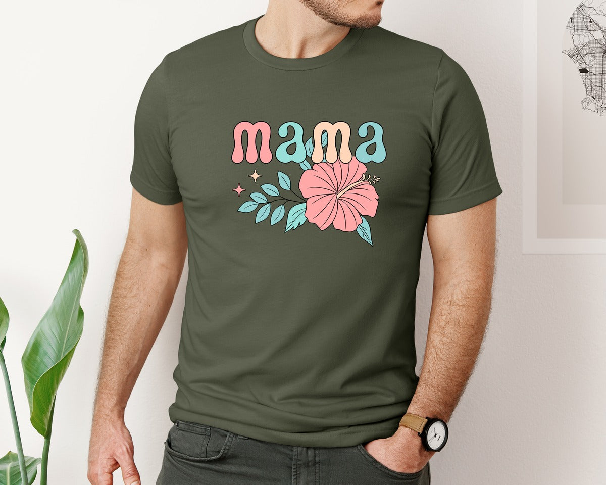 brand:Bella Canvas|color:Military Green|Mama Mom T Shirt 4 Graphic T-Shirt