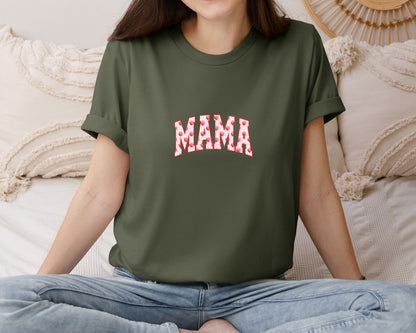 brand:Bella Canvas|color:Military Green|Mama Summer Spring Mama Strawberry Graphic T-Shirt