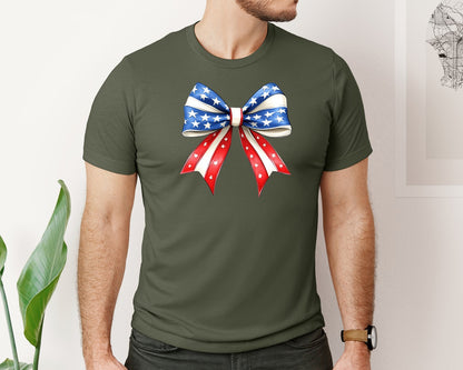 brand:Bella Canvas|color:Military Green|4Th Of July Bow Design T Shirt 7 Graphic T-Shirt