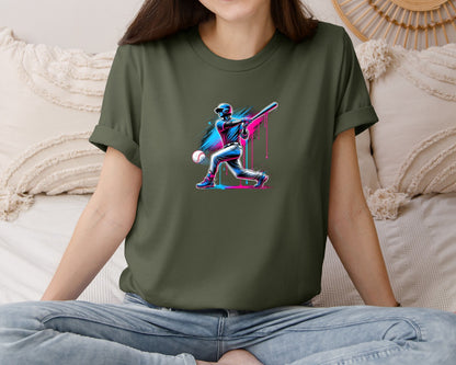 brand:Bella Canvas|color:Military Green|Baseball Player Ice Cream Drip Baseball Graphic T-Shirt