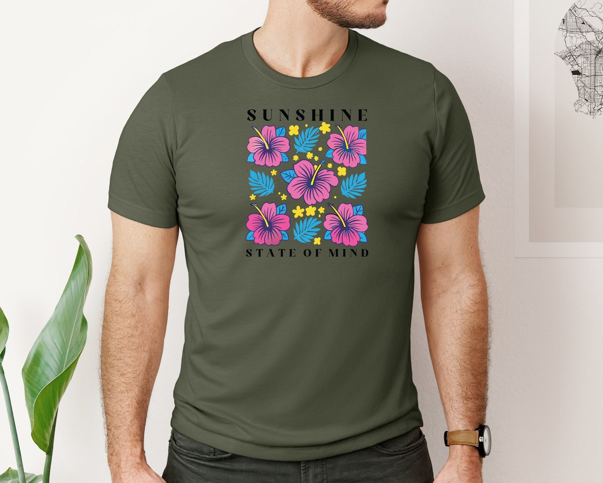 brand:Bella Canvas|color:Military Green|Sunshine State Of Mind Summer Graphic T-Shirt