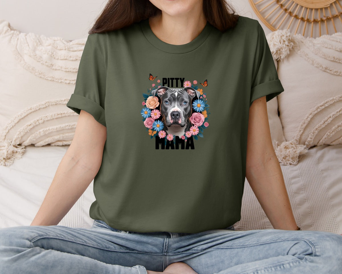 brand:Bella Canvas|color:Military Green|Pitty Mama Cute Pitbull Dog 3 Graphic T-Shirt