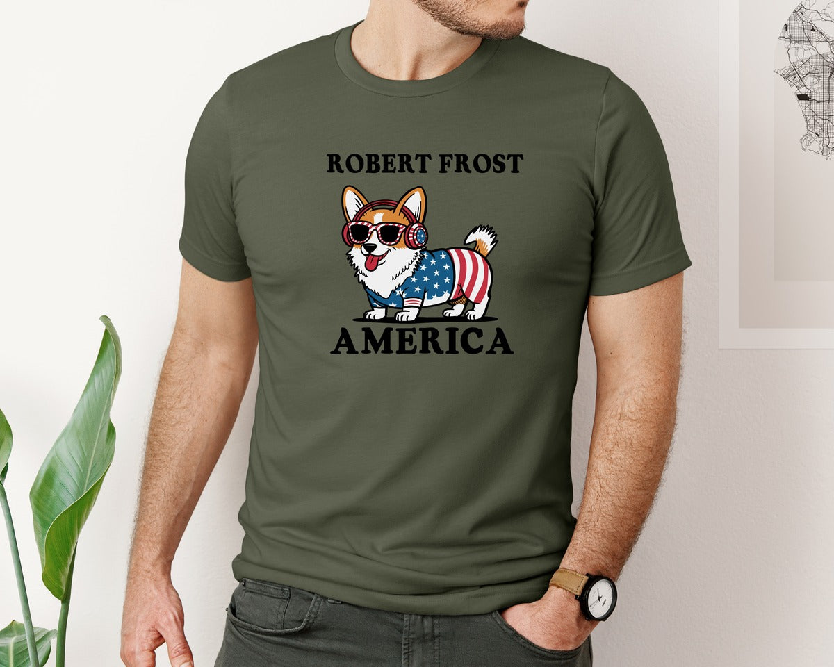 brand:Bella Canvas|color:Military Green|Corgi Dog 4Th Of July Graphic T-Shirt