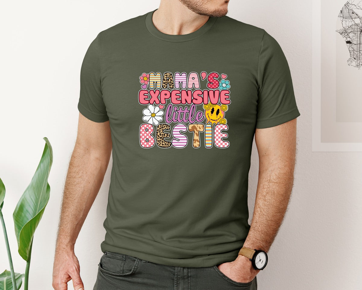 brand:Bella Canvas|color:Military Green|Mamas Expensive Little Bestie 9 Graphic T-Shirt