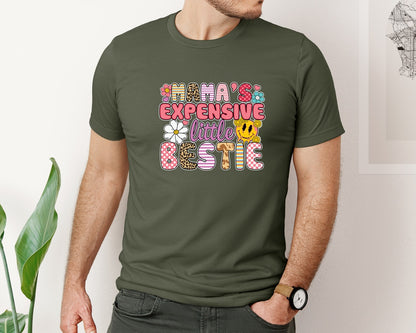 brand:Bella Canvas|color:Military Green|Mamas Expensive Little Bestie 9 Graphic T-Shirt