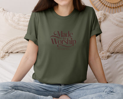 brand:Bella Canvas|color:Military Green|Made To Worship Psalm 951 Design 3 Graphic T-Shirt