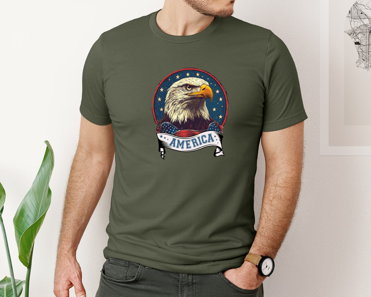 brand:Bella Canvas|color:Military Green|4Th Of July Patriotic America Graphic T-Shirt