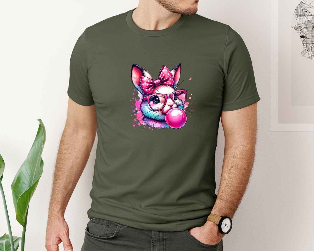 brand:Bella Canvas|color:Military Green|Hipster Bunny T Shirt Design Graphic T-Shirt