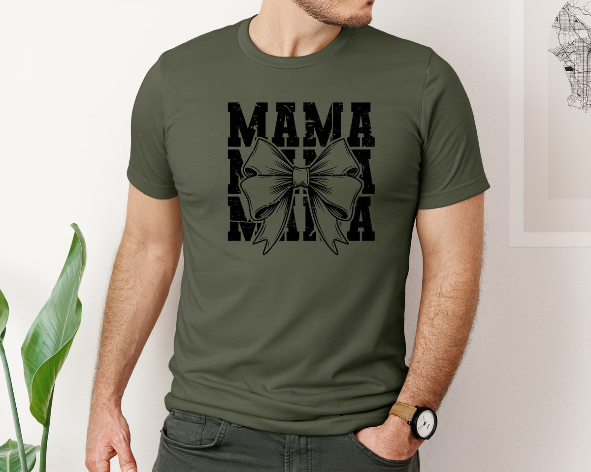 brand:Bella Canvas|color:Military Green|Mama Mom Mama Coquette Graphic T-Shirt