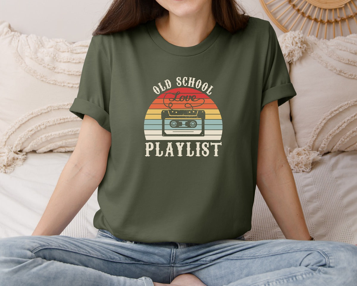 brand:Bella Canvas|color:Military Green|Old School Playlist 70S 80S 90S T Shirts Graphic T-Shirt