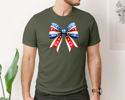 brand:Bella Canvas|color:Military Green|4Th Of July Bow Design T Shirt 5 Graphic T-Shirt