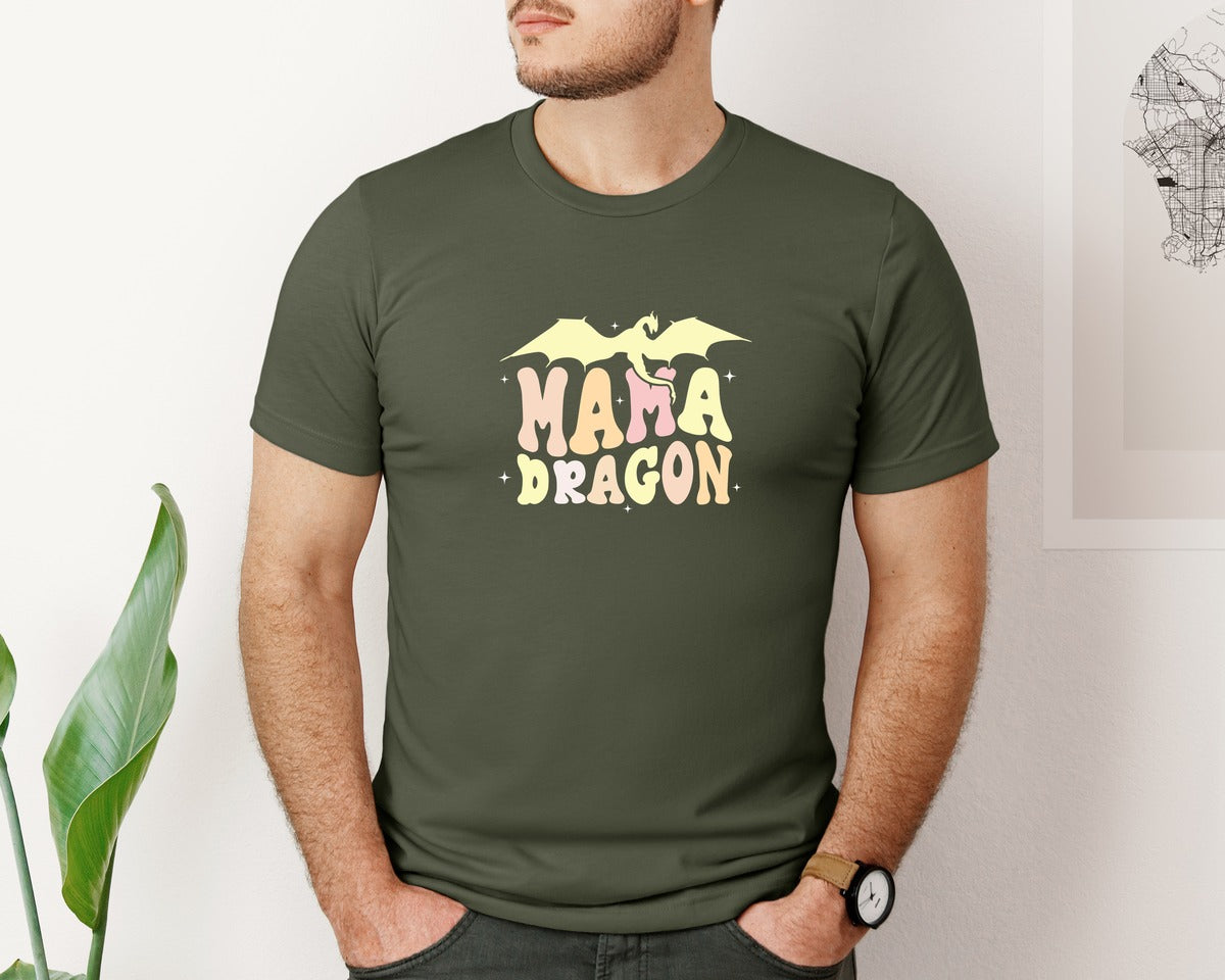 brand:Bella Canvas|color:Military Green|Mama Dragons Mothers Day Design Graphic T-Shirt