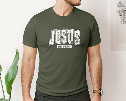 brand:Bella Canvas|color:Military Green|Jesus King Of Kings Christian S Graphic T-Shirt