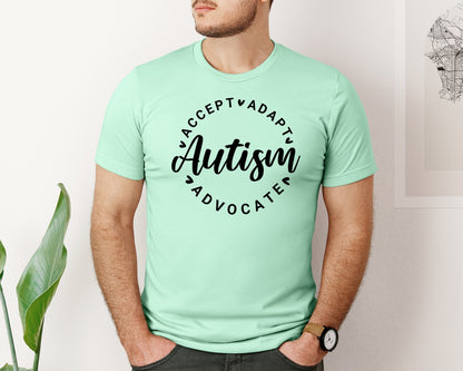 brand:Bella Canvas|color:Mint|Autism Awareness Accept Adapt Advocate 4 Graphic T-Shirt