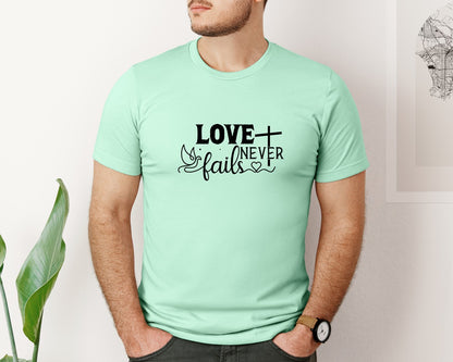 brand:Bella Canvas|color:Mint|Love Never Fails Sleeve Svgbible Quotes Graphic T-Shirt
