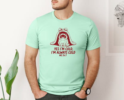 brand:Bella Canvas|color:Mint|Yes Im Cold Always Cold Me 247 Des Graphic T-Shirt