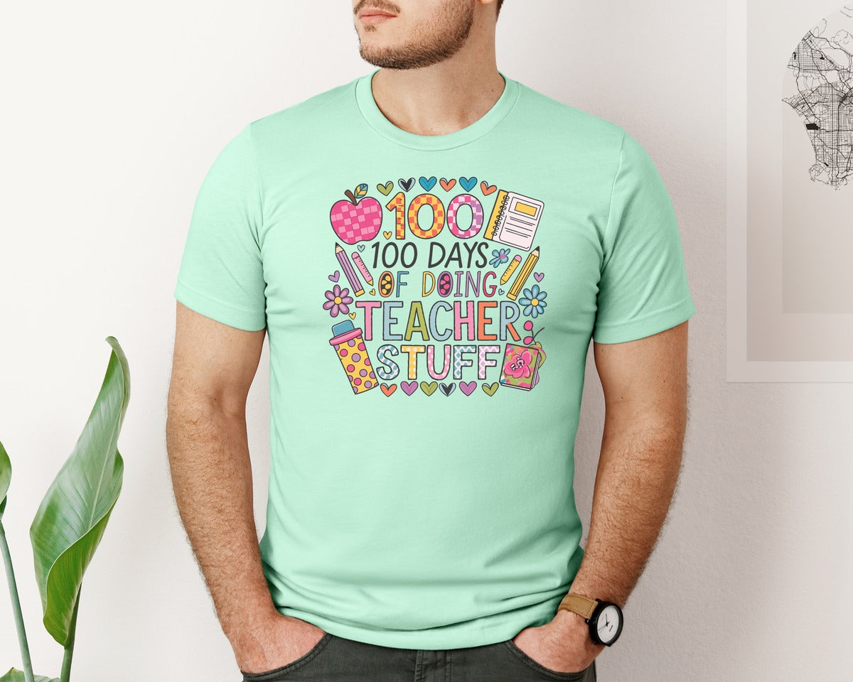 brand:Bella Canvas|color:Mint|100 Days Of School 57 Graphic T-Shirt