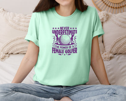 brand:Bella Canvas|color:Mint|Female Golfer Golf Club T Shirt Design Graphic T-Shirt