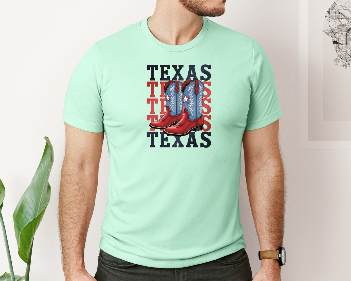 brand:Bella Canvas|color:Mint|Texas Cowboy Boots Western Rodeo 4 Graphic T-Shirt