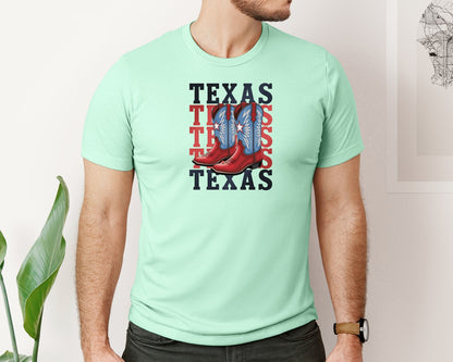 brand:Bella Canvas|color:Mint|Texas Cowboy Boots Western Rodeo 4 Graphic T-Shirt