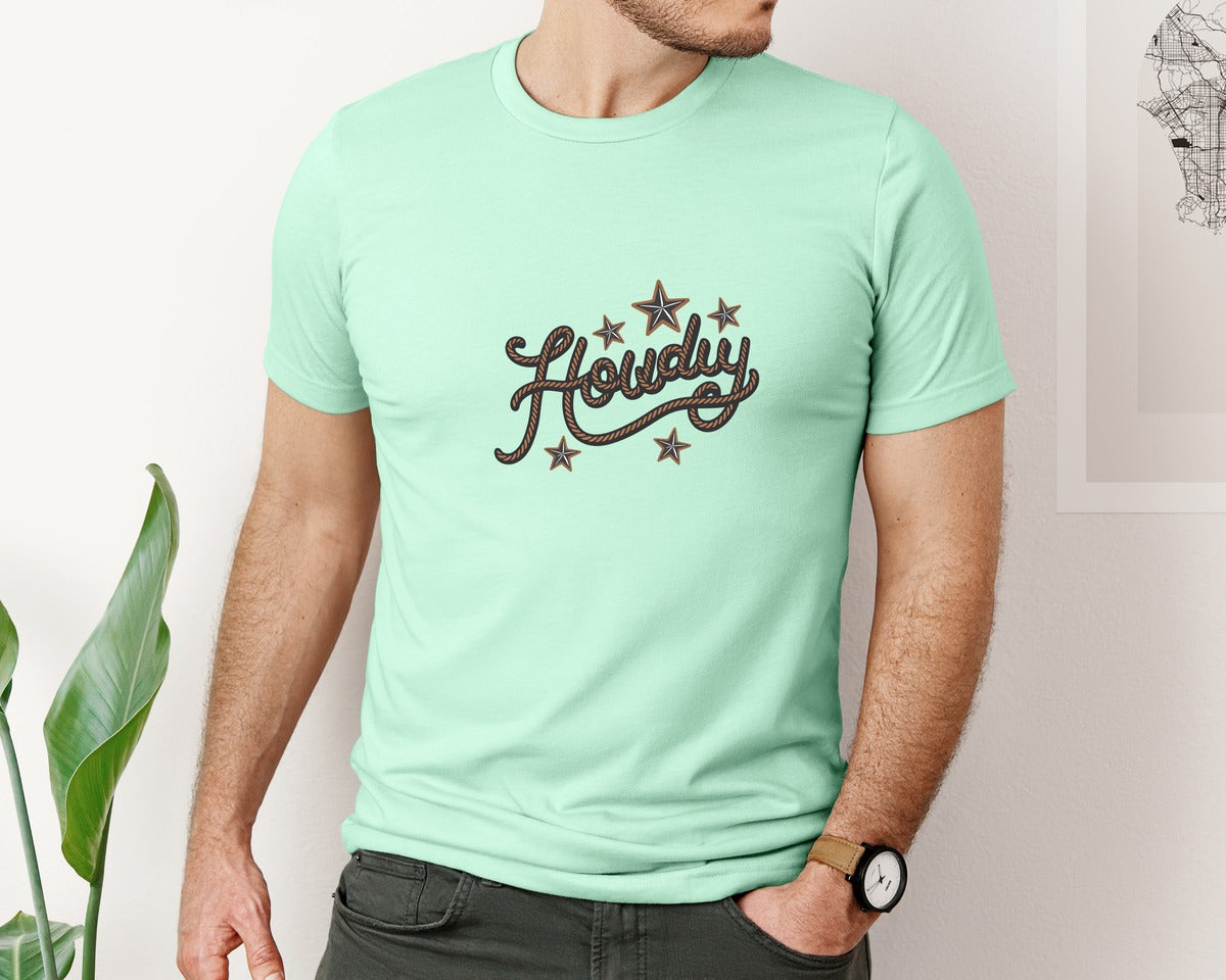 brand:Bella Canvas|color:Mint|Howdy Western Cowboy Rope Graphic T-Shirt
