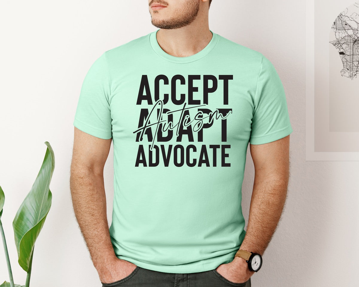 brand:Bella Canvas|color:Mint|Accept Adapt Advocate Autism Graphic T-Shirt