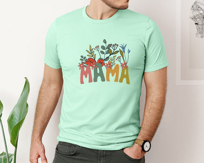 brand:Bella Canvas|color:Mint|Mama Shirt Wildflowers Mama Shirt Graphic T-Shirt