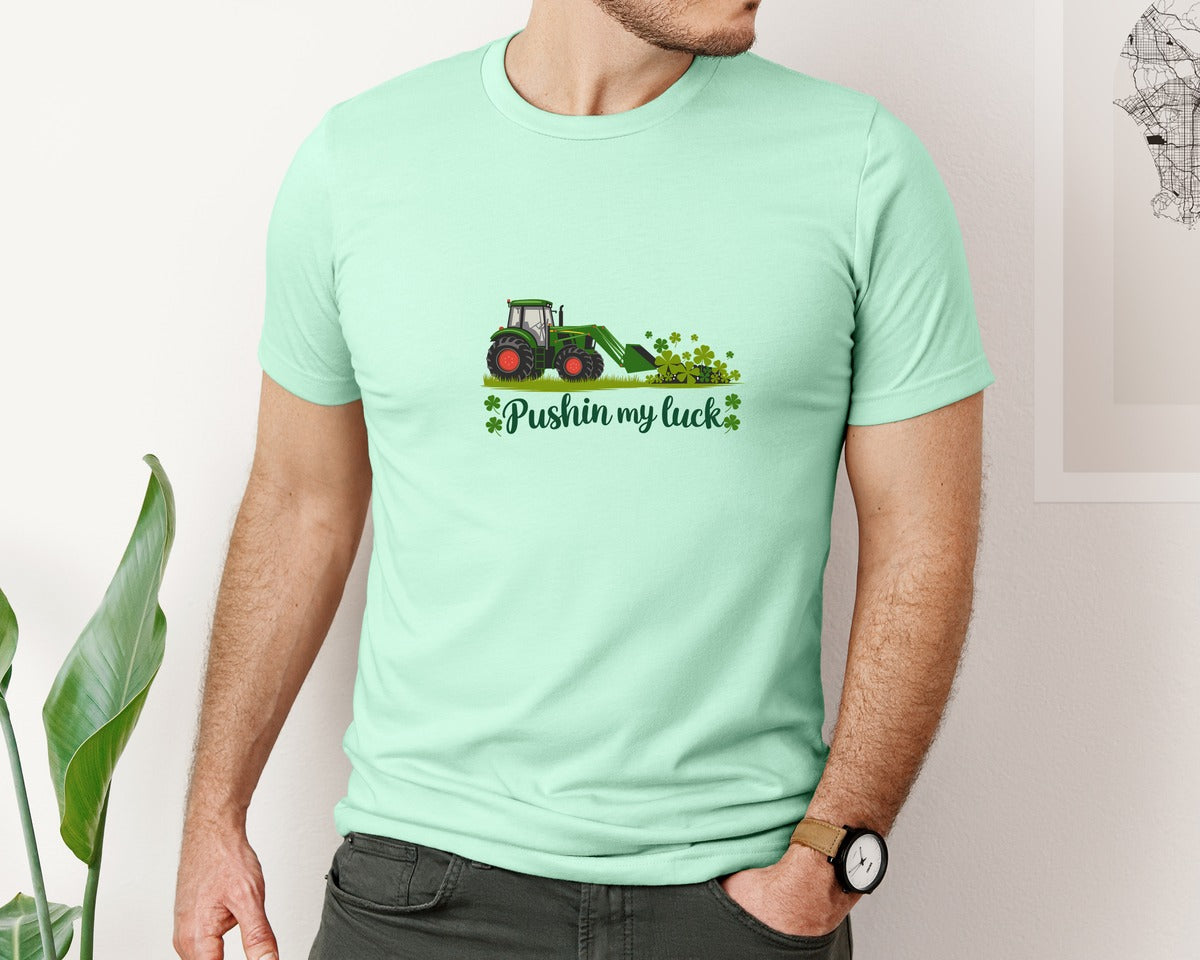 brand:Bella Canvas|color:Mint|Pushin My Luck St Patricks Day 3 Graphic T-Shirt