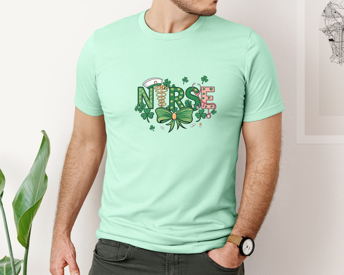 brand:Bella Canvas|color:Mint|St Patricks Day Nurse Lucky Nurse 6 Graphic T-Shirt