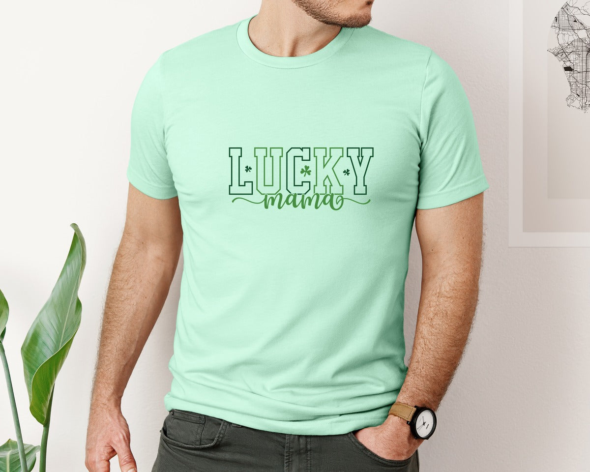 brand:Bella Canvas|color:Mint|Shamrock Lucky Mama St Patricks Day Graphic T-Shirt