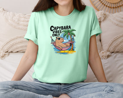 brand:Bella Canvas|color:Mint|Capybara Vibes Only Summer T Shirt Print Graphic T-Shirt