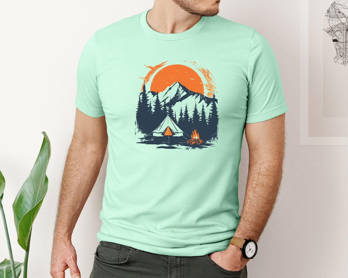 brand:Bella Canvas|color:Mint|Sunset Camping Adventure T Shirt Design 3 Graphic T-Shirt