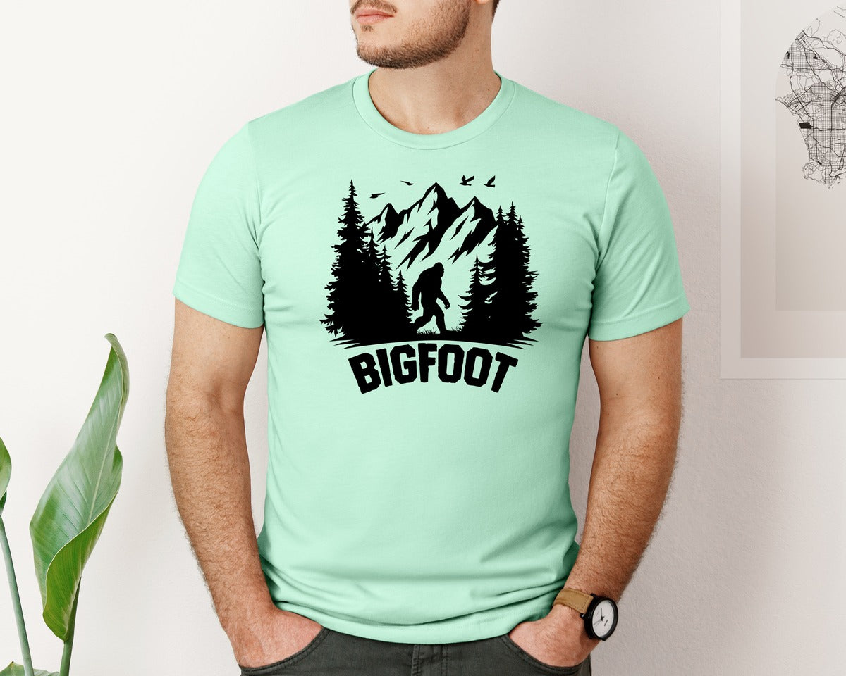 brand:Bella Canvas|color:Mint|Retro Bigfoot Silhouette Pixel Art Graphic T-Shirt