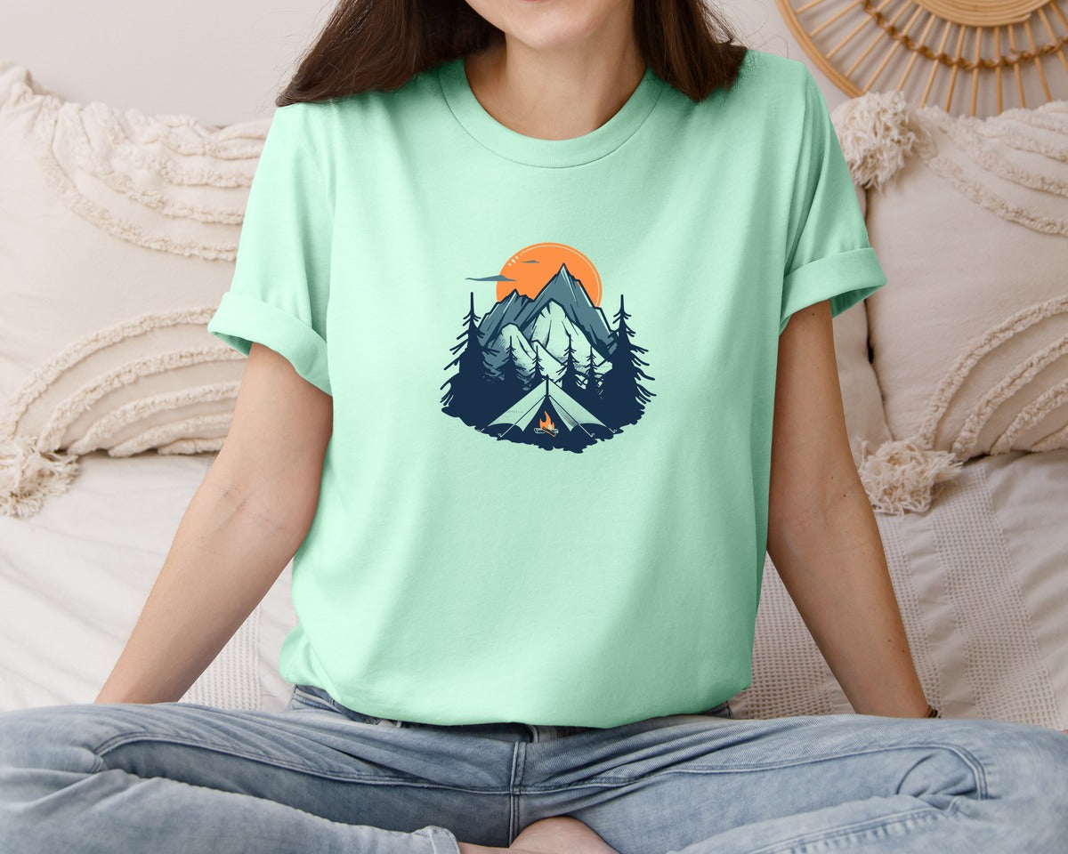 brand:Bella Canvas|color:Mint|Sunset Camping Adventure T Shirt Design 8 Graphic T-Shirt