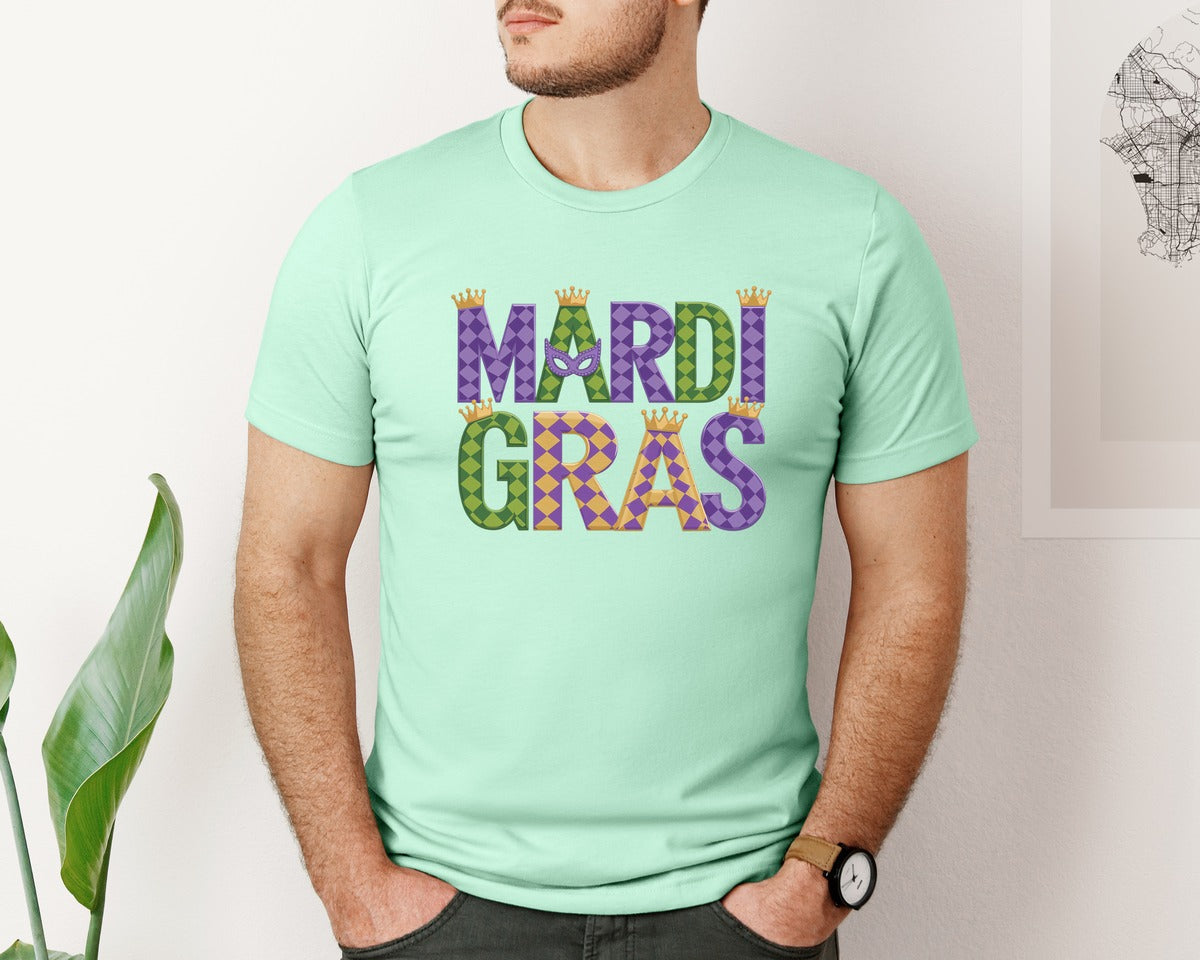 brand:Bella Canvas|color:Mint|Mardi Gras Festive Des Graphic T-Shirt