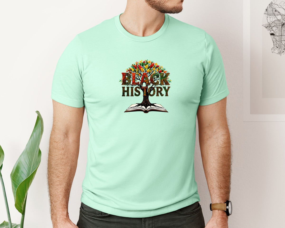 brand:Bella Canvas|color:Mint|Black History Month Tree Of Knowledge Graphic T-Shirt