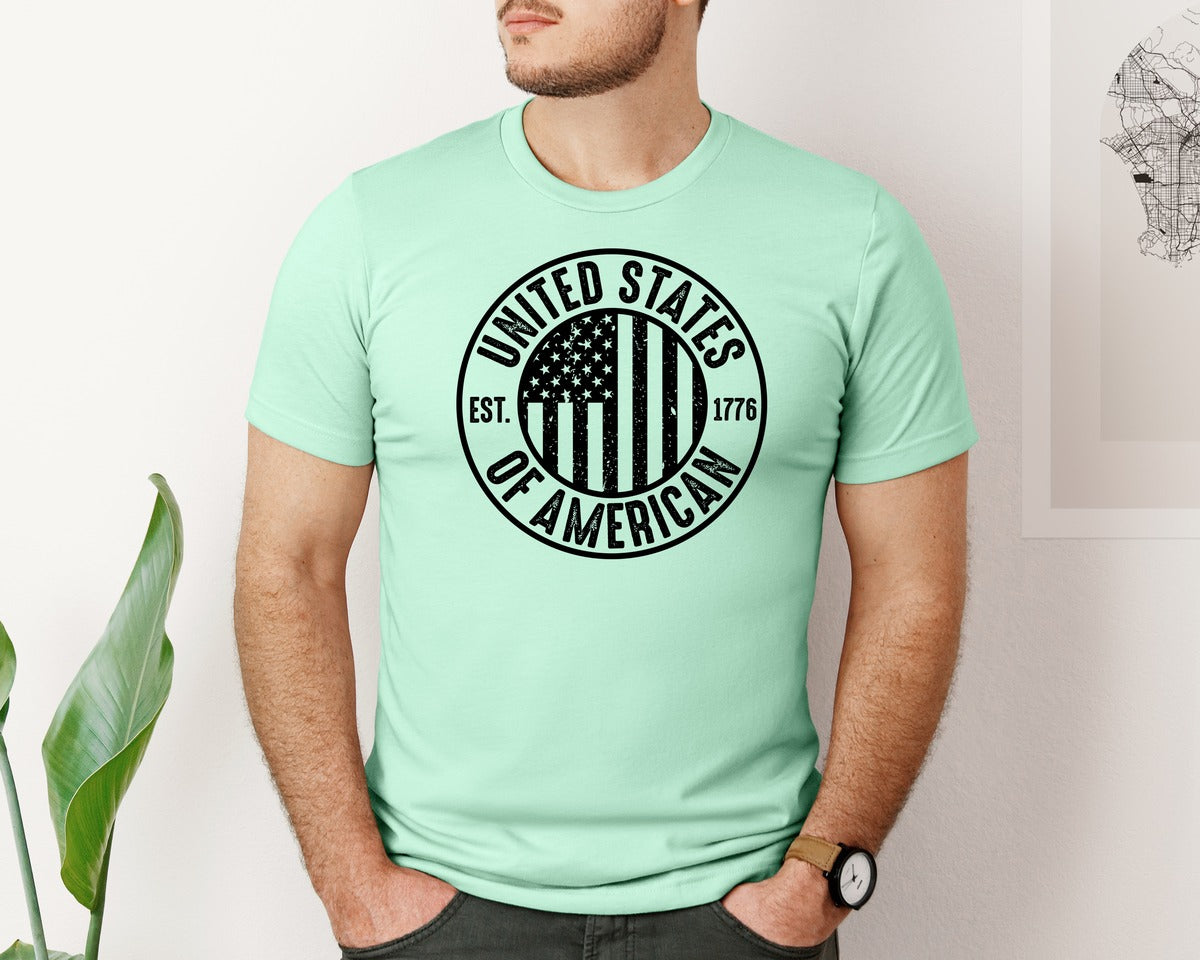 brand:Bella Canvas|color:Mint|United States Of America Patriotic Graphic T-Shirt