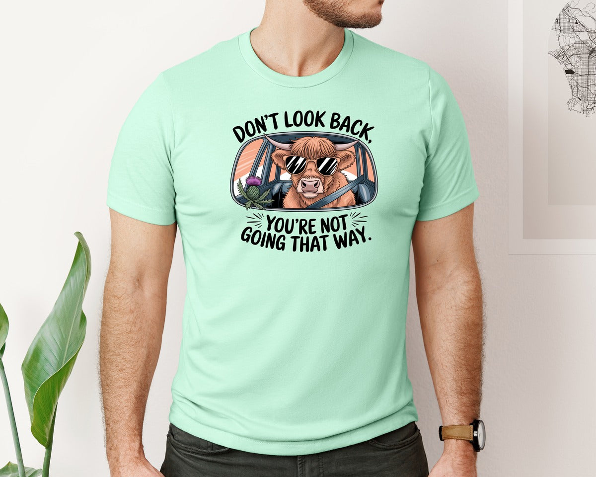 brand:Bella Canvas|color:Mint|Dont Look Back Highland Cow Graphic T-Shirt