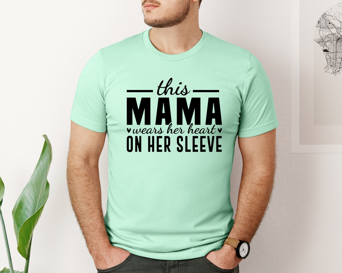 brand:Bella Canvas|color:Mint|This Mama Wears Her Heart On Her Sleeve 77 Graphic T-Shirt